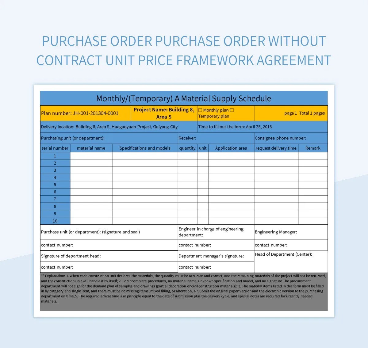 Purchase Order Purchase Order Without Contract Unit Price Framework