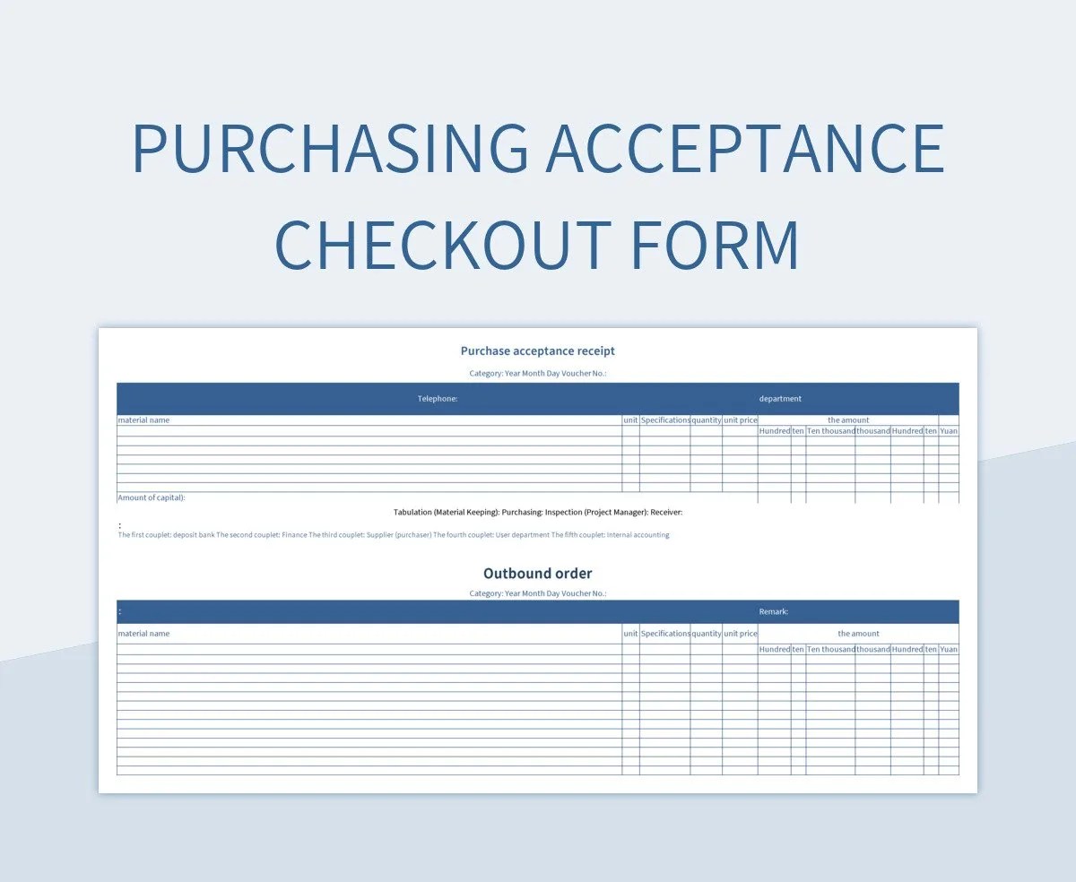 Purchasing Acceptance Checkout Form Excel Template And Google Sheets File For Free Download