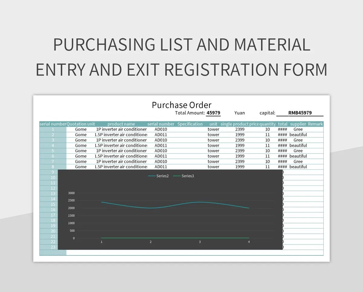 Purchasing List And Material Entry And Exit Registration Form Excel