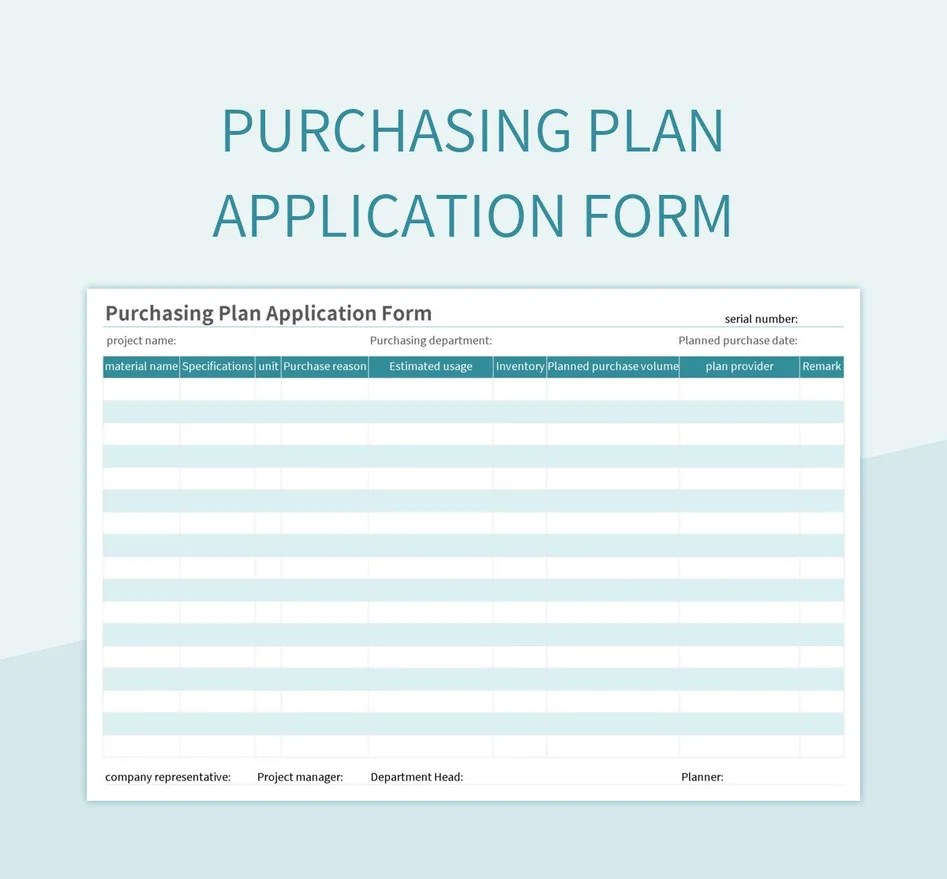 Purchasing Plan Application Form Excel Template And Google Sheets File