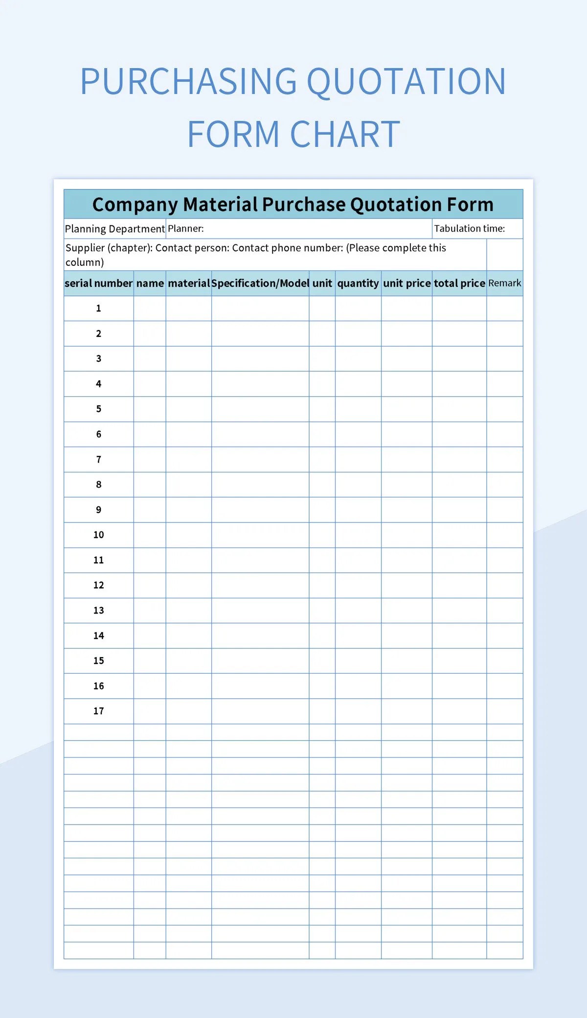 Purchasing Quotation Form Chart Excel Template And Google Sheets File