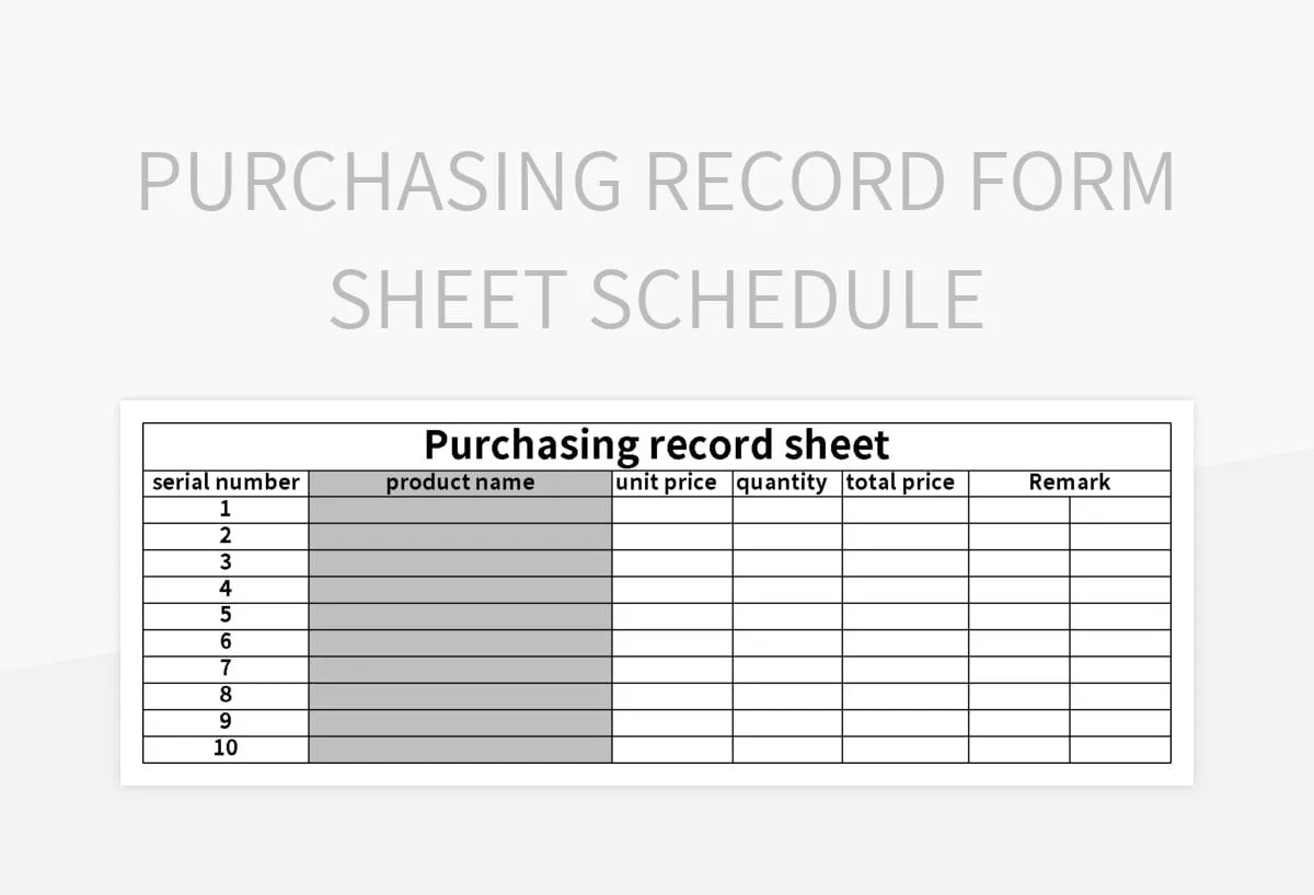 Purchasing Record Form Sheet Schedule Excel Template And Google Sheets