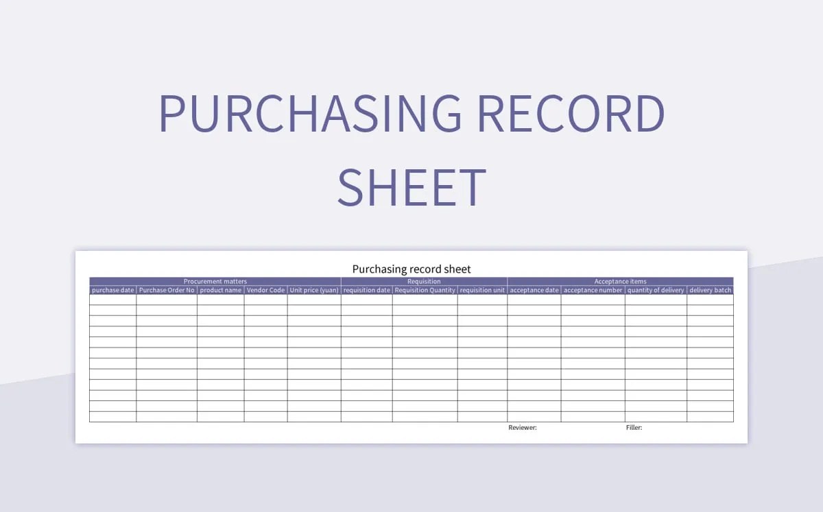 Purchasing Record Form Sheet Schedule Excel Template And Google Sheets