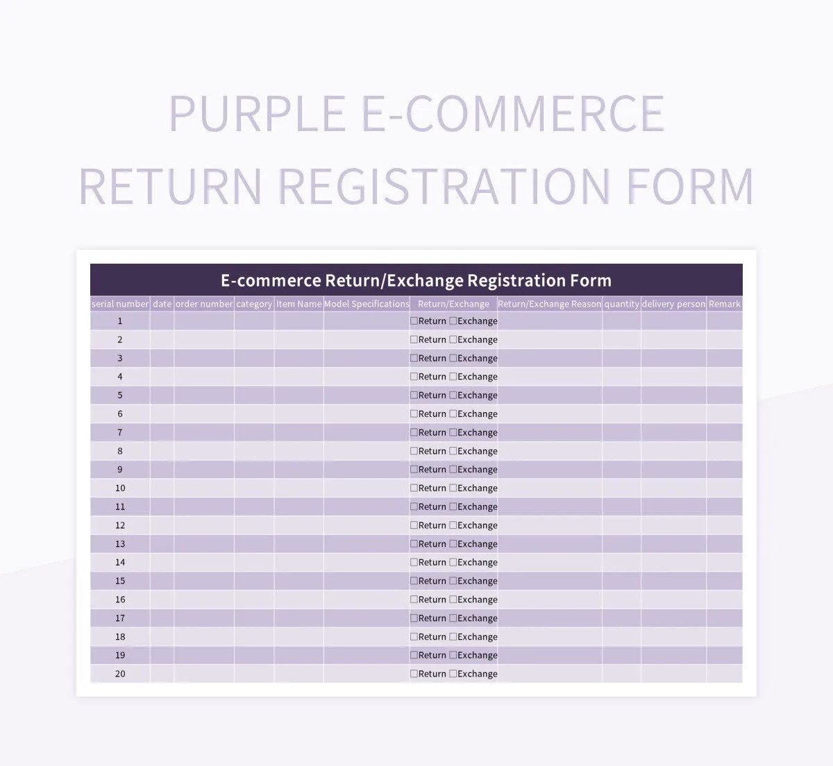 Purple Return Registration Form Excel Template And Google