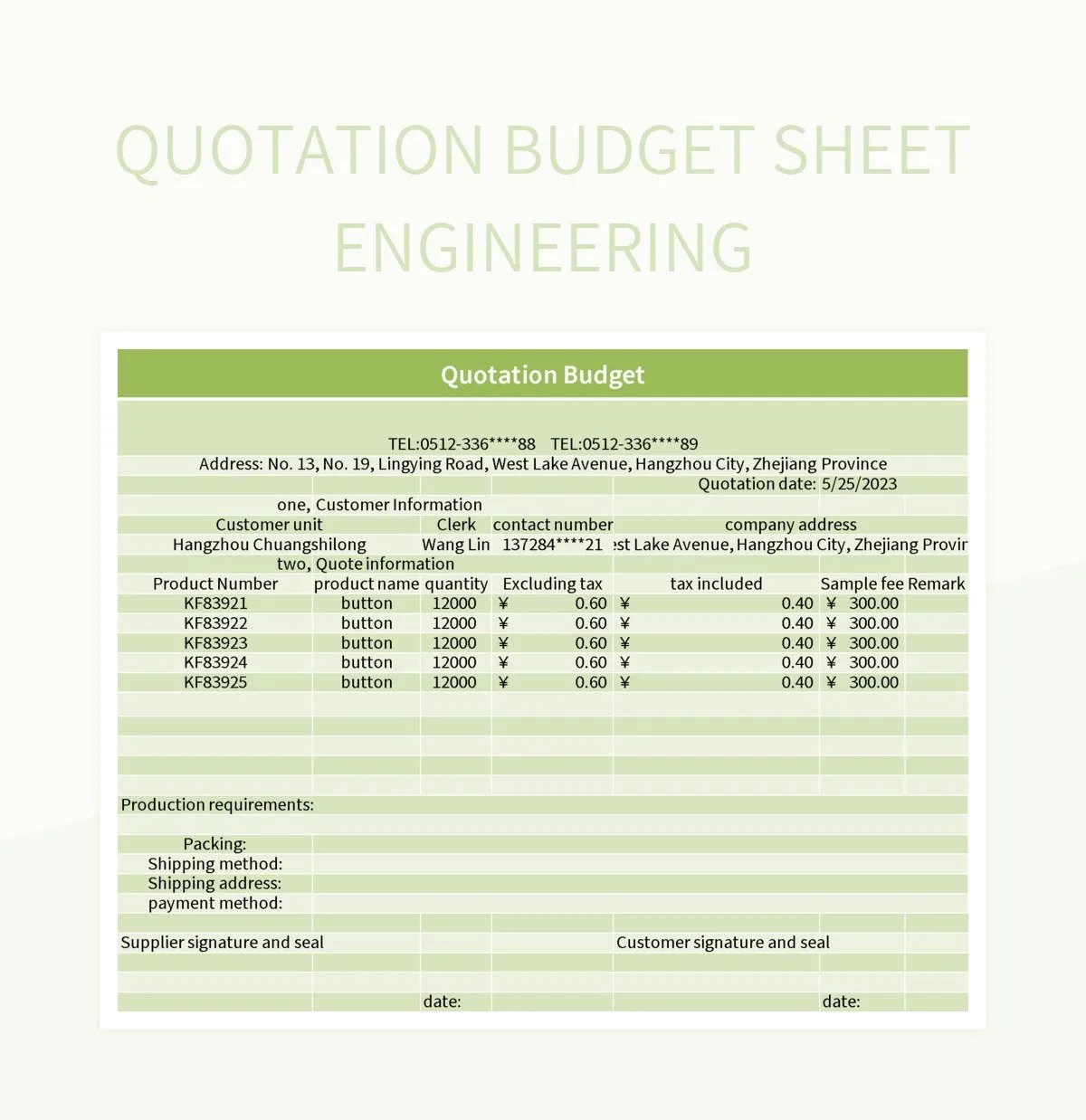 Quotation Budget Sheet Engineering Excel Template And Google Sheets