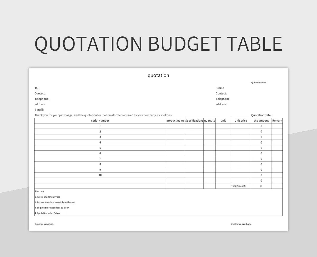 Quotation Budget Table Excel Template And Google Sheets File For Free