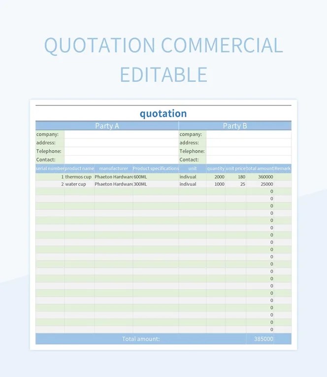 Free Commercial Templates For Google Sheets And Microsoft Excel