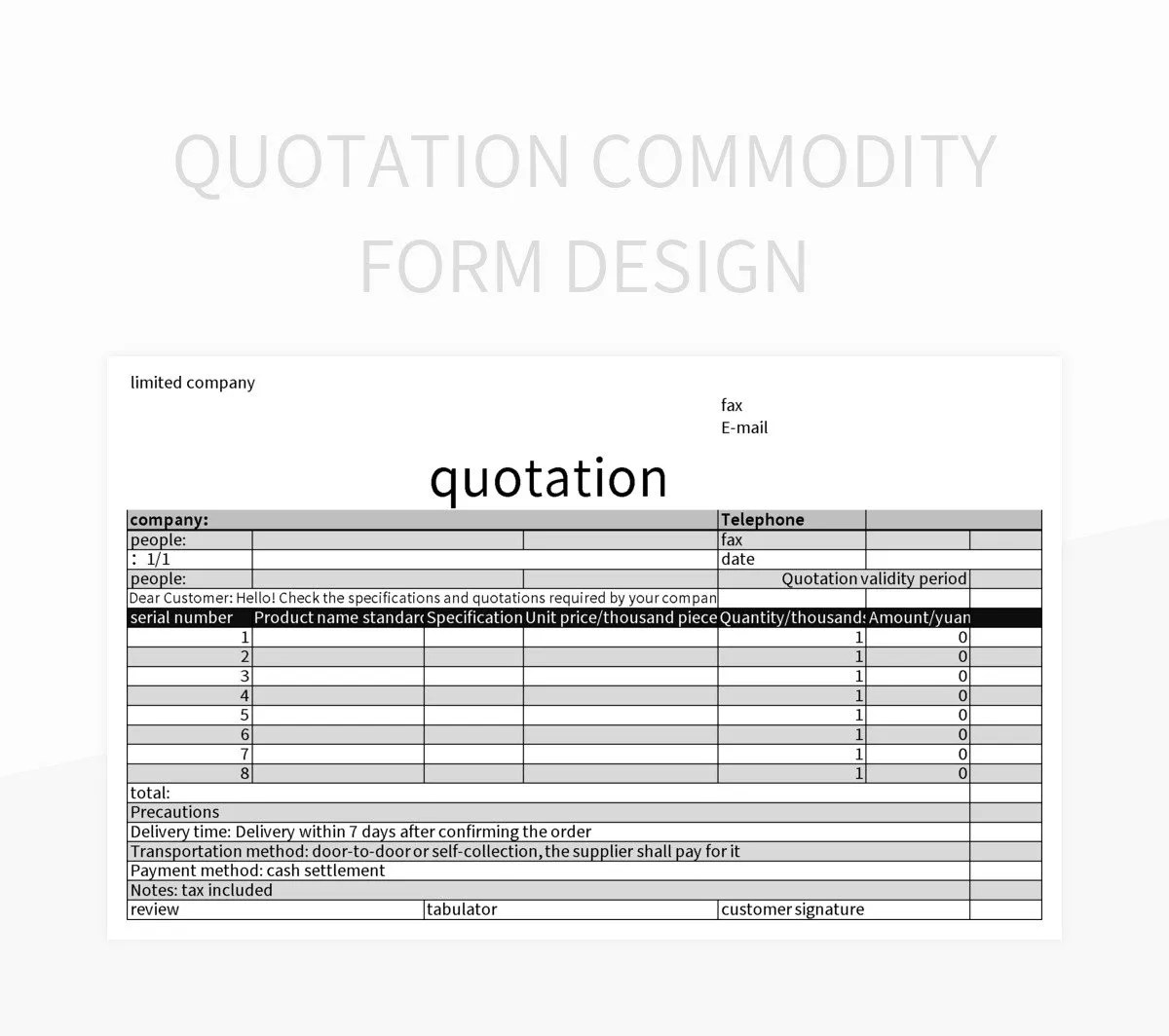 Free Quotation Template Industry Form Templates For Google Sheets And Microsoft Excel Slidesdocs