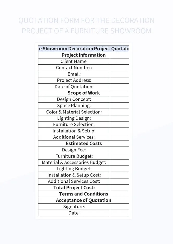Free Furniture Quotations Templates For Google Sheets And Microsoft
