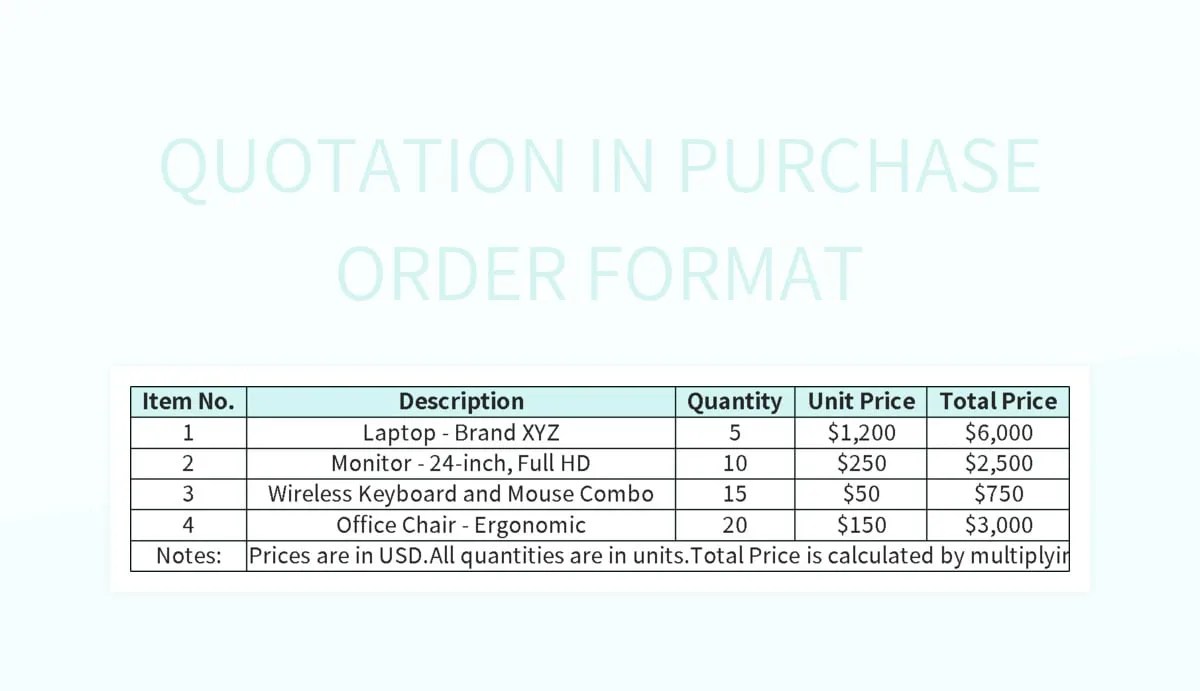 Order Quotation Format For Work
