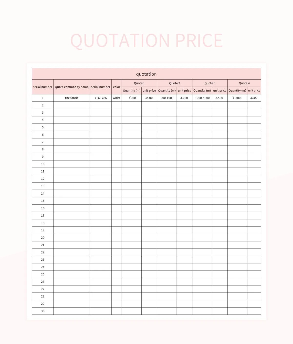 Quotation Price Excel Template And Google Sheets File For Free Download