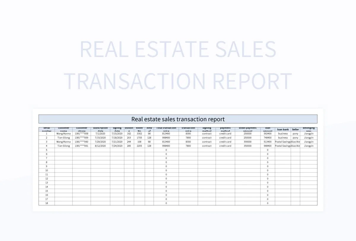 Real Estate Sales Transaction Report Excel Template And Google Sheets
