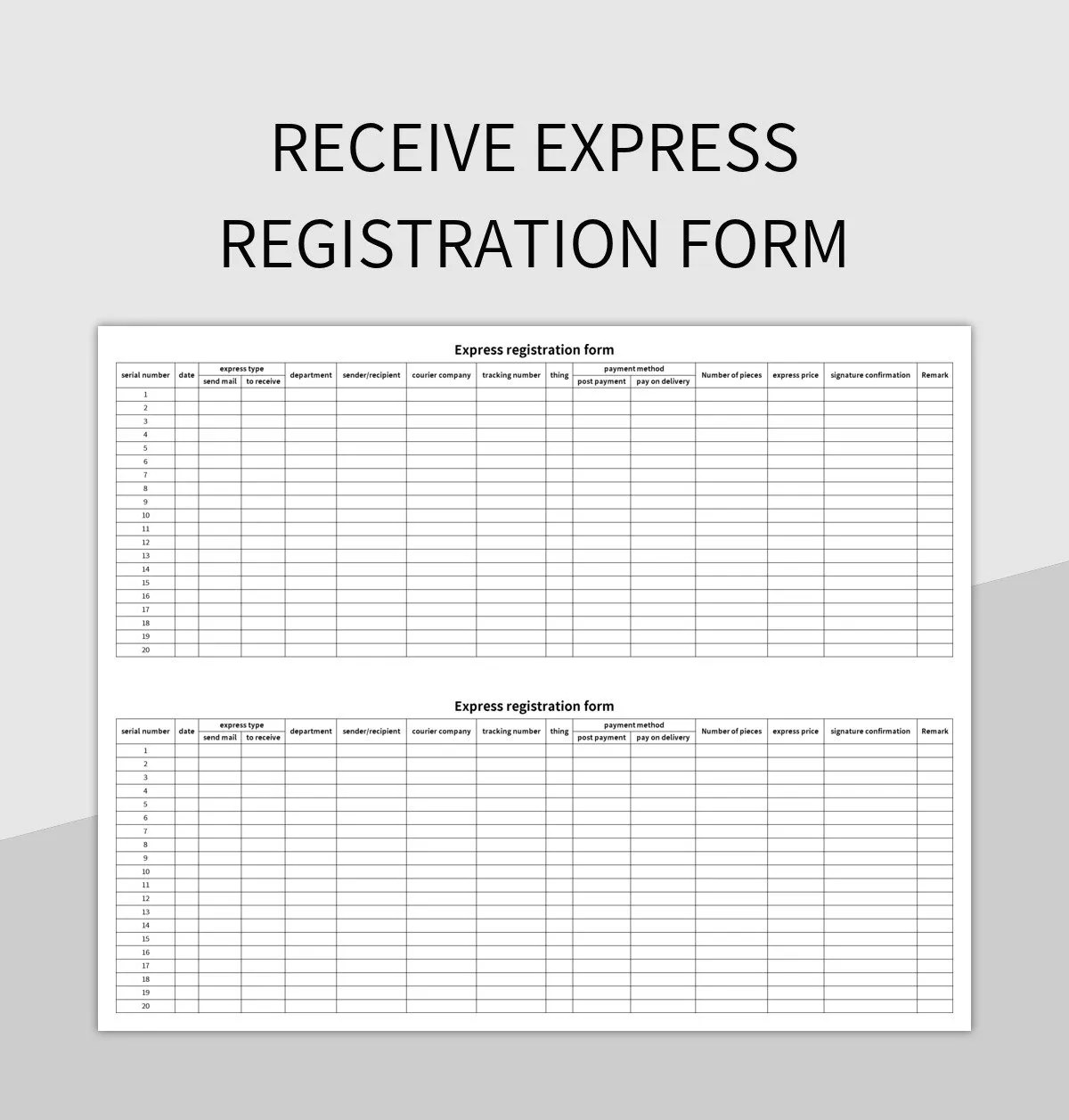 Receive Express Registration Form Excel Template And Google Sheets File