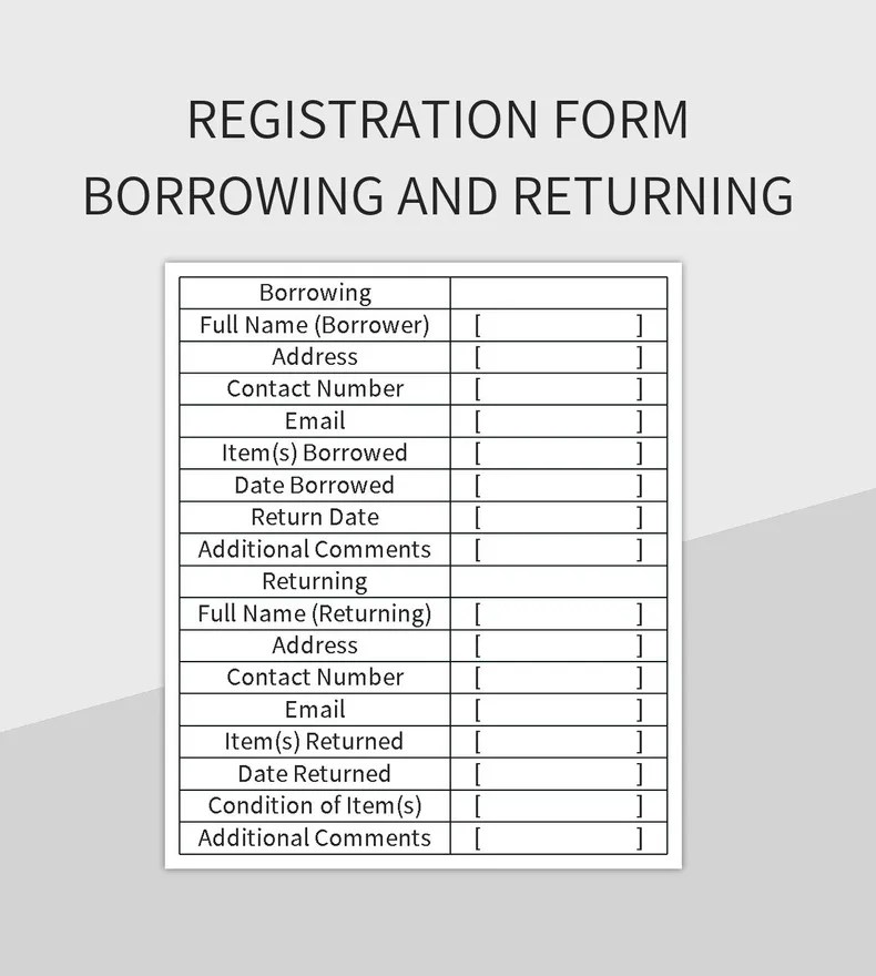 Registration Form Borrowing And Returning Excel Template And Google