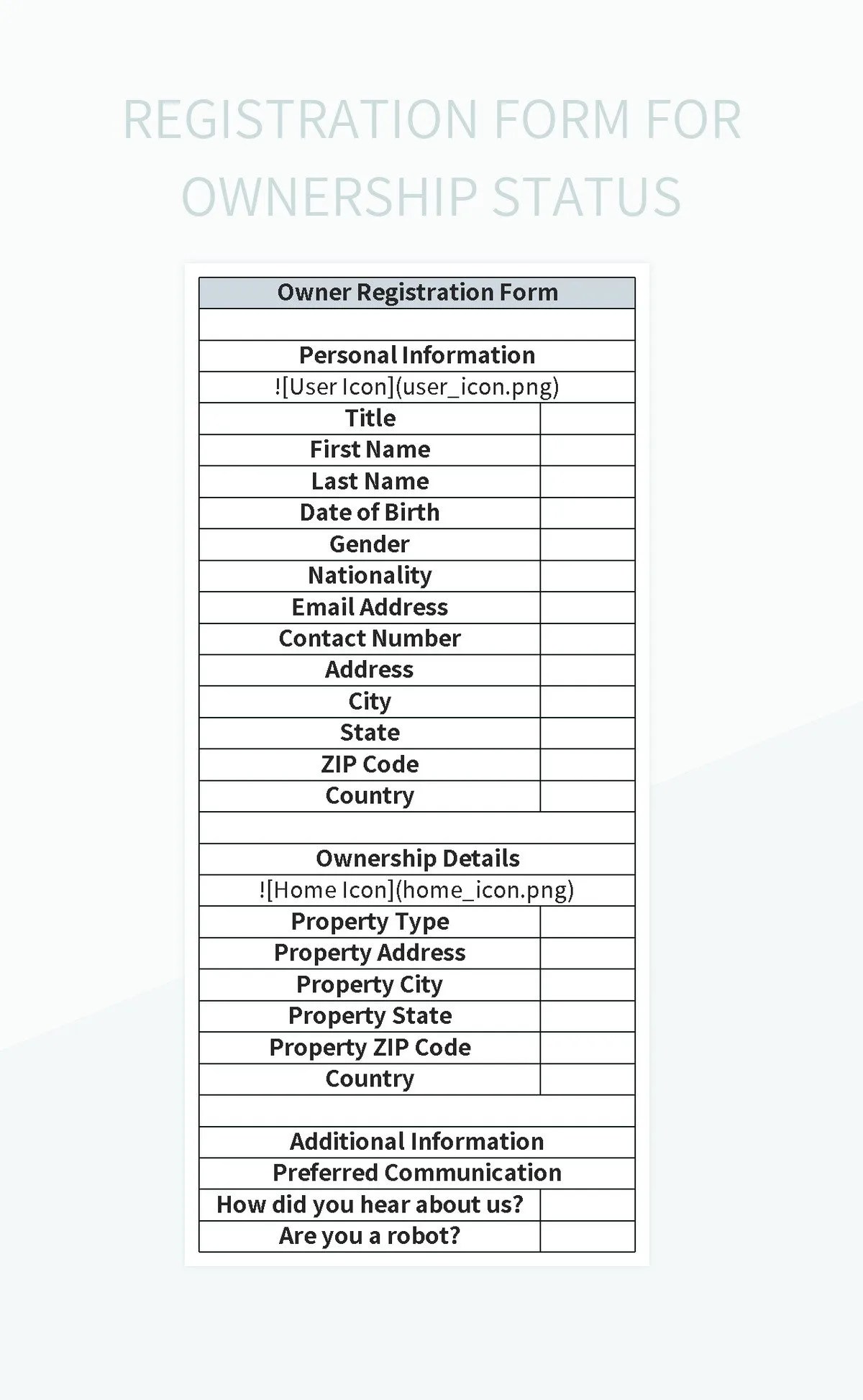 Registration Form For Ownership Status Excel Template And Google Sheets