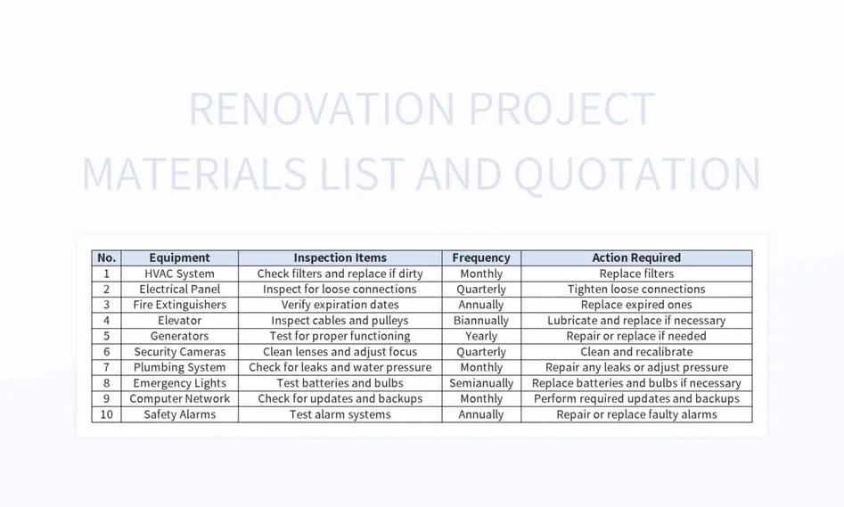 Renovation Project Materials List And Quotation Excel Template And