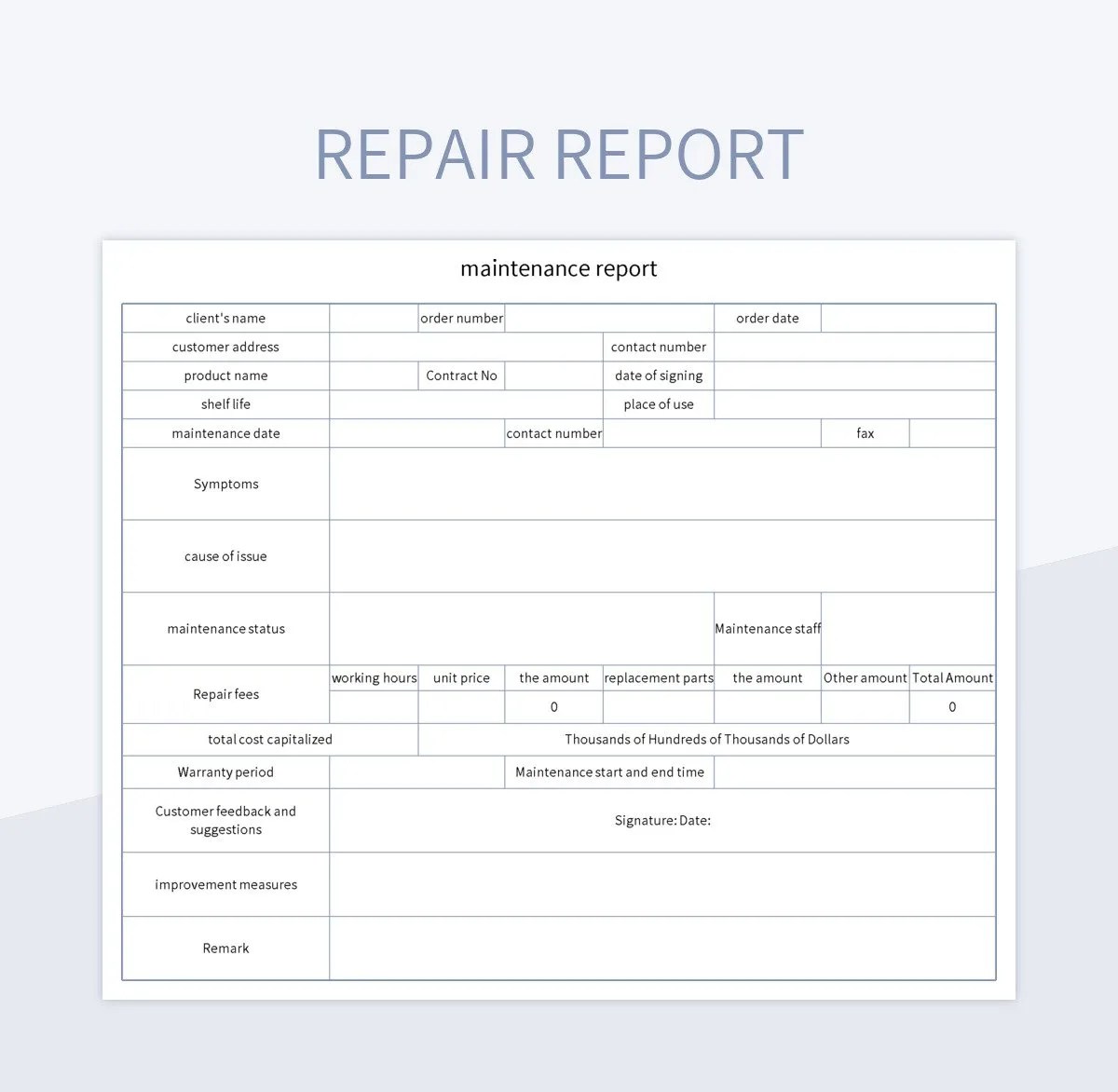 Free Repair Report Templates For Google Sheets And Microsoft Excel