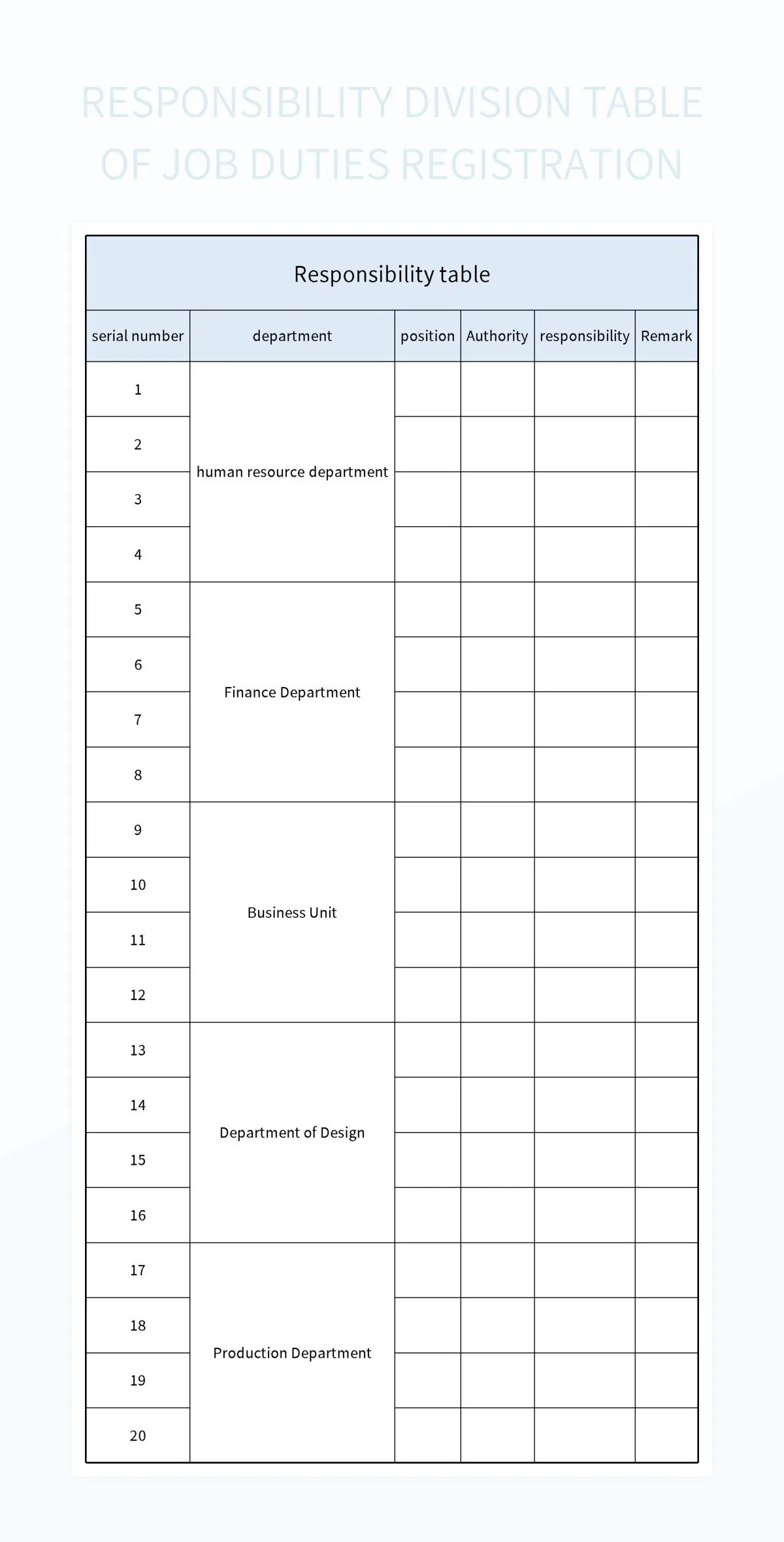 Free Division Of Job Duties Templates For Google Sheets And Microsoft Excel Slidesdocs