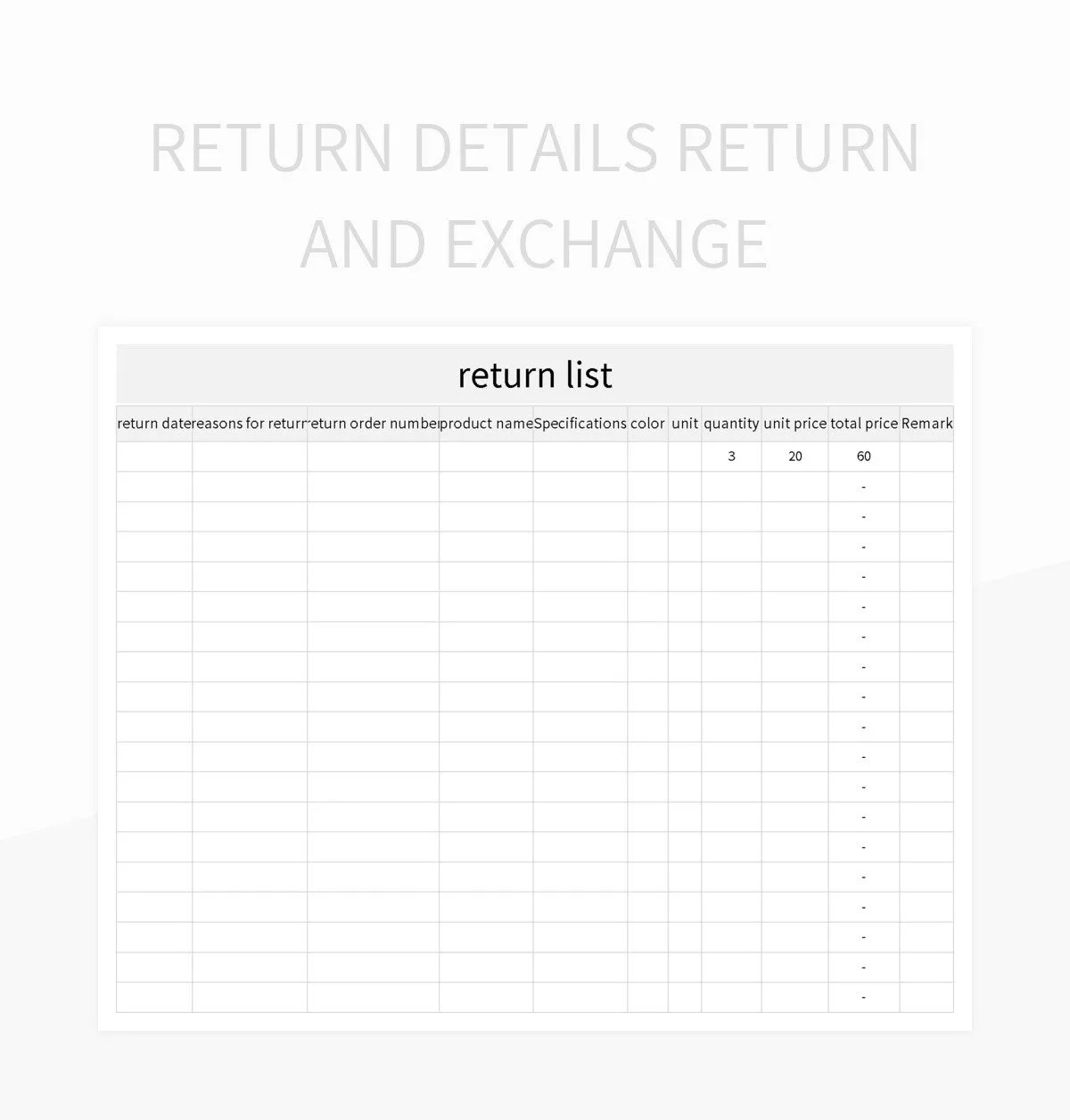 Return Details Return And Exchange Excel Template And Google Sheets