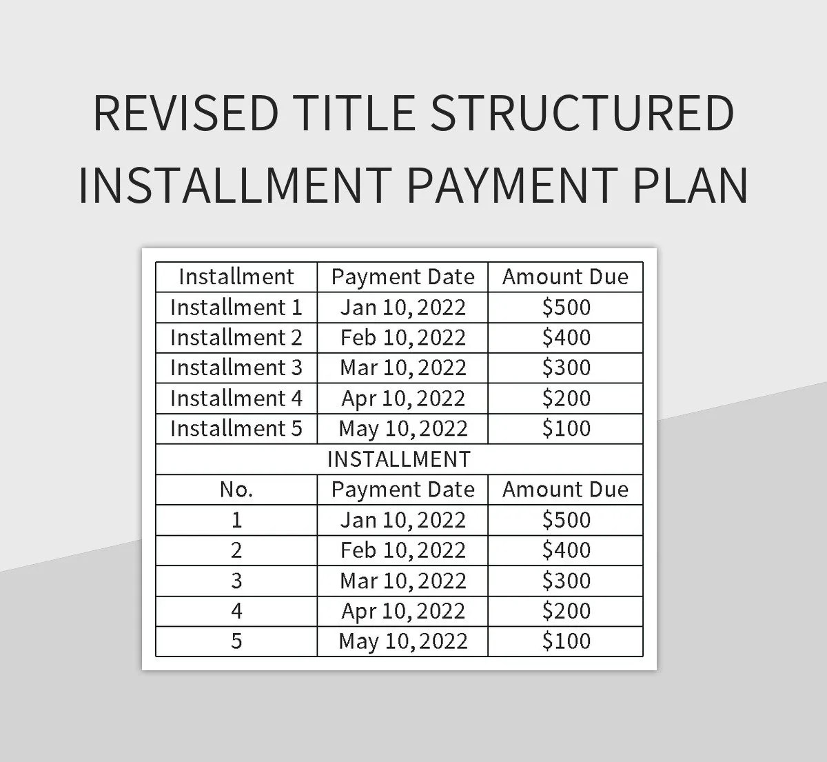 Revised Title Structured Installment Payment Plan Excel Template And