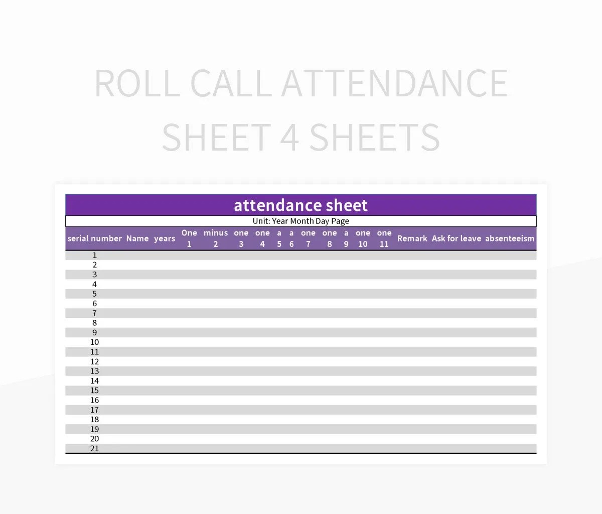 Roll Call Attendance Sheet 4 Sheets Excel Template And Google Sheets