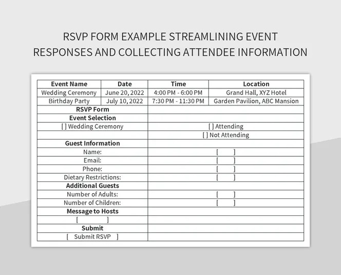 RSVP Form Example Streamlining Event Responses And Collecting Attendee Information Excel RSVP Form Example Streamlining Event Responses And Collecting Attendee Information Excel