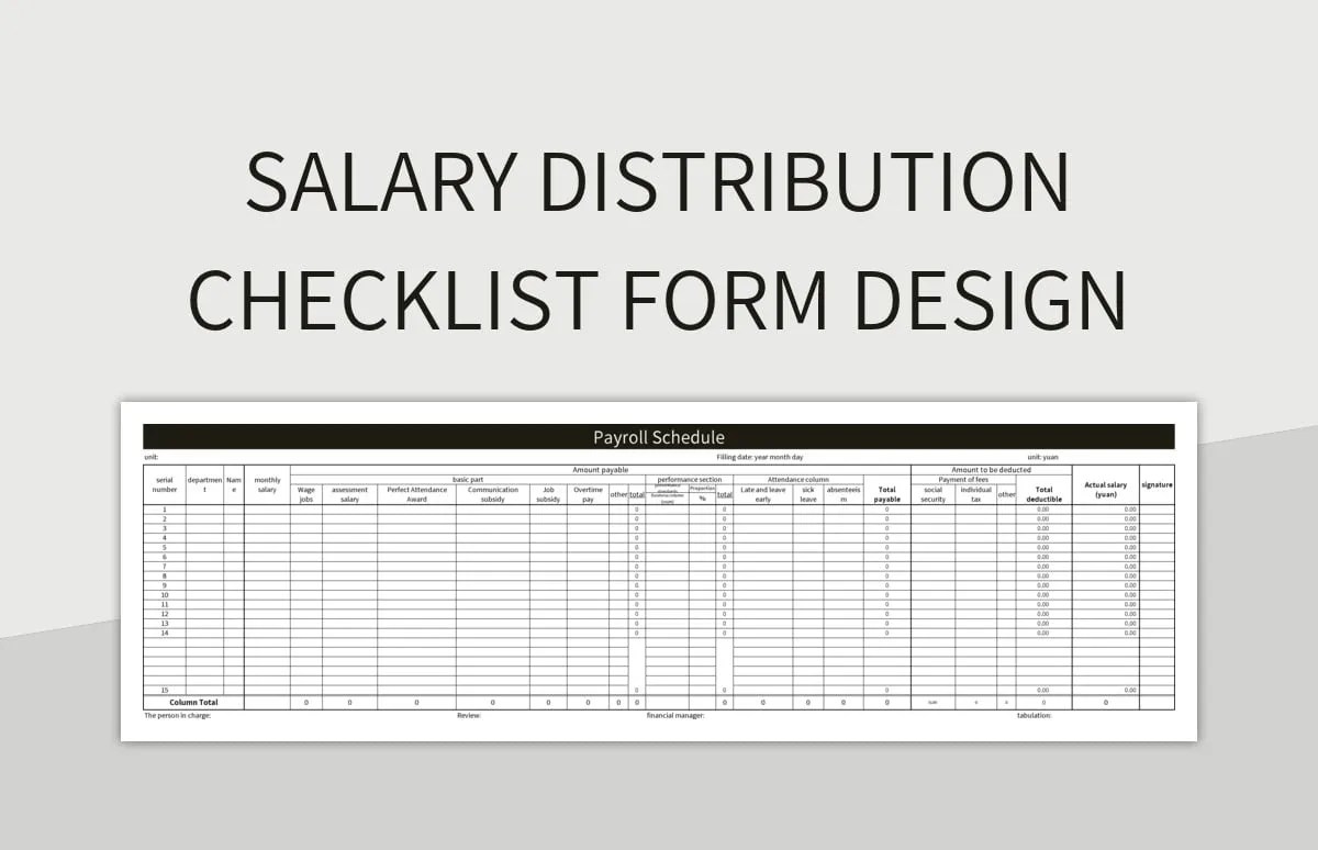Salary Distribution Checklist Form Design Excel Template And Google
