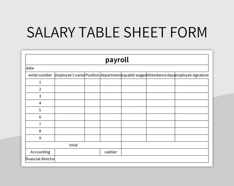 Salary Table Sheet Form Excel Template And Google Sheets File For Free
