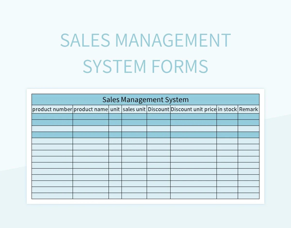 Sales Management System Forms Excel Template And Google Sheets File For