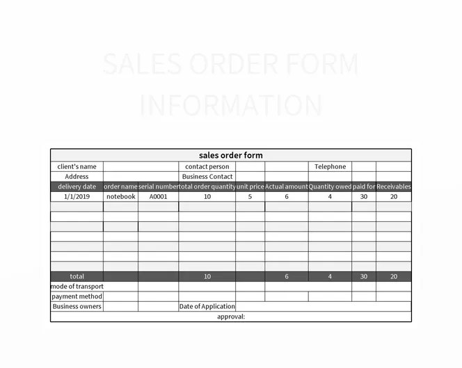 Sales Order Form Information Excel Template And Google Sheets File For