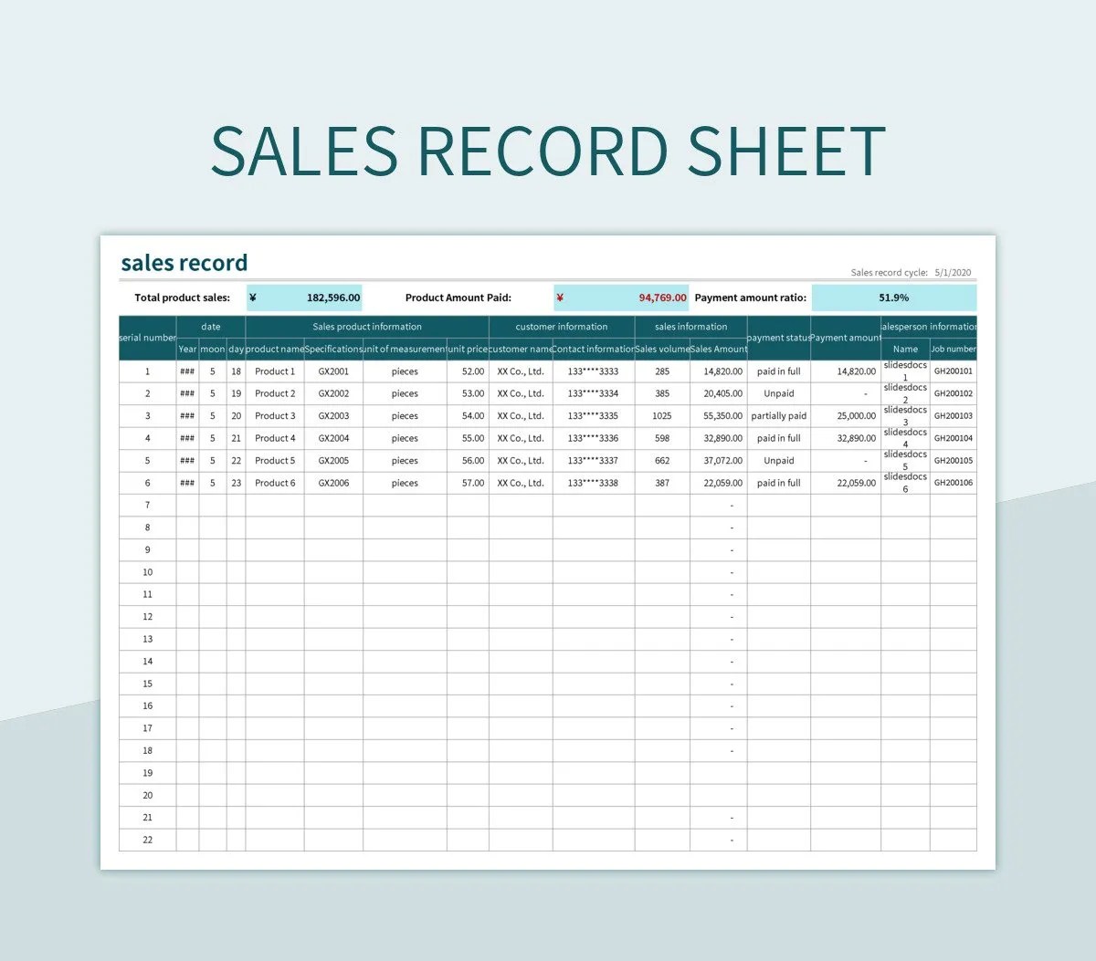 Sales Record Sheet Excel Template And Google Sheets File For Free