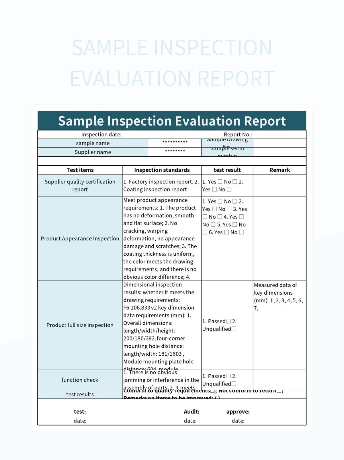 Sample Inspection Evaluation Report Excel Template And Google Sheets