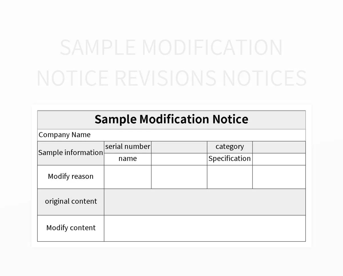 Sample Modification Notice Revisions Notices Excel Template And Google