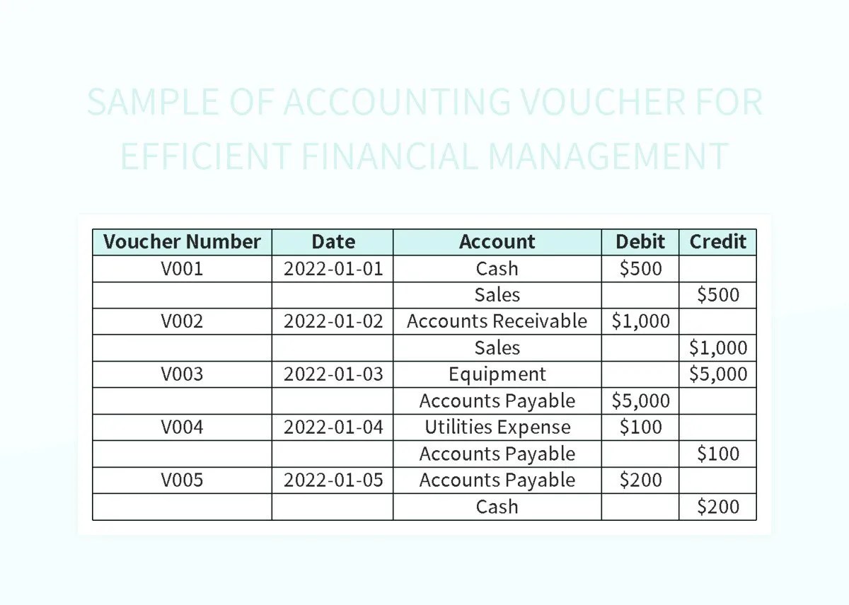 Sample Of Accounting Voucher For Efficient Financial Management Excel