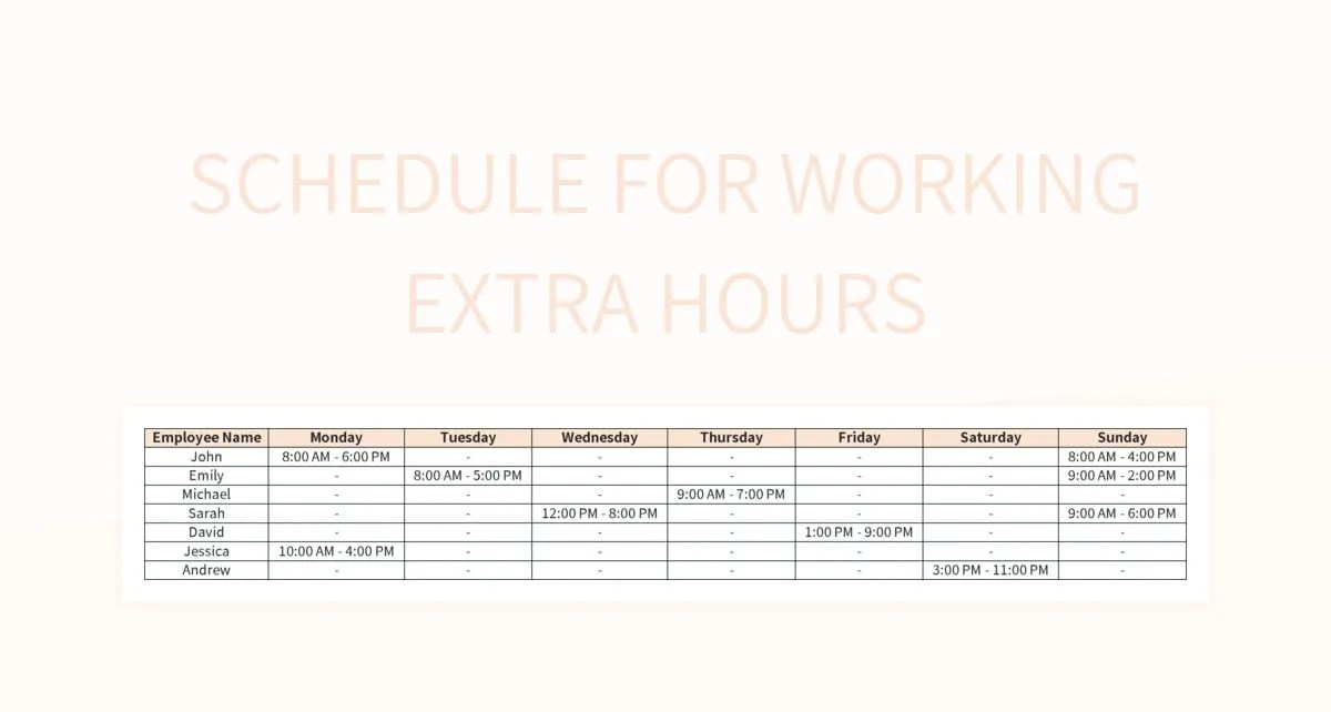 Schedule For Working Extra Hours Excel Template And Google Sheets File