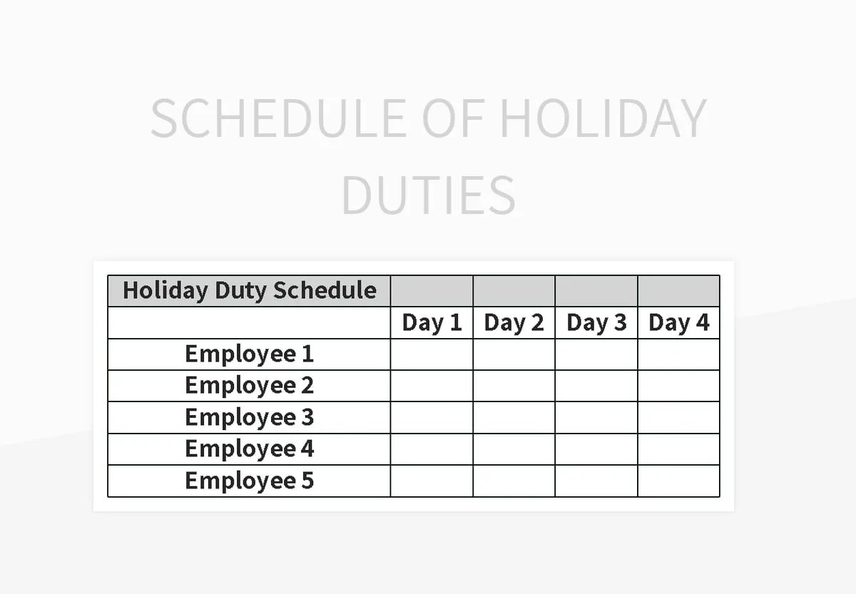 Schedule Of Holiday Duties Excel Template And Google Sheets File For
