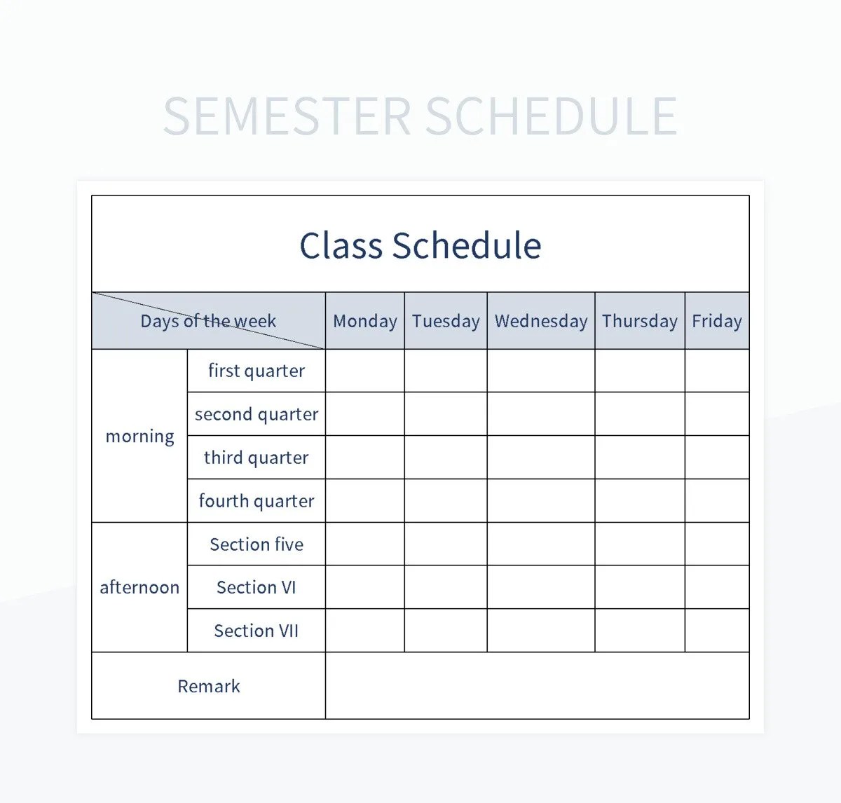 Semester Schedule Excel Template And Google Sheets File For Free Download Slidesdocs