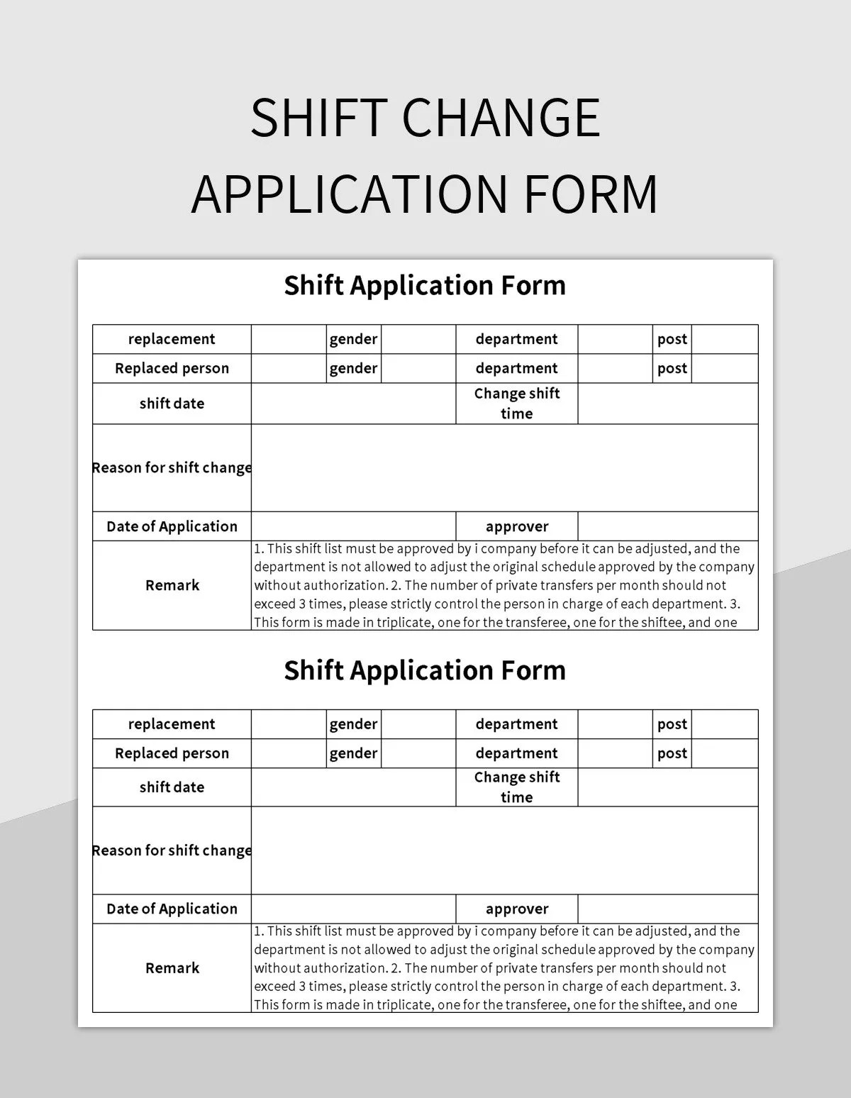Free Shift Change Application Form Templates For Google Sheets And