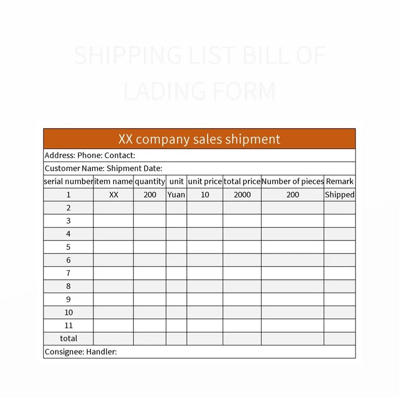 Shipping List Bill Of Lading Form Excel Template And Google Sheets File For Free Download Shipping List Bill Of Lading Form Excel Template And Google Sheets File For Free Download