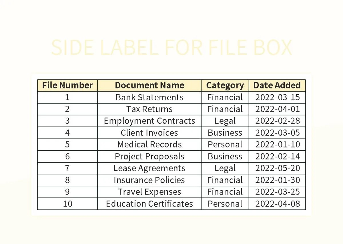 Side Label For File Box Excel Template And Google Sheets File For Free