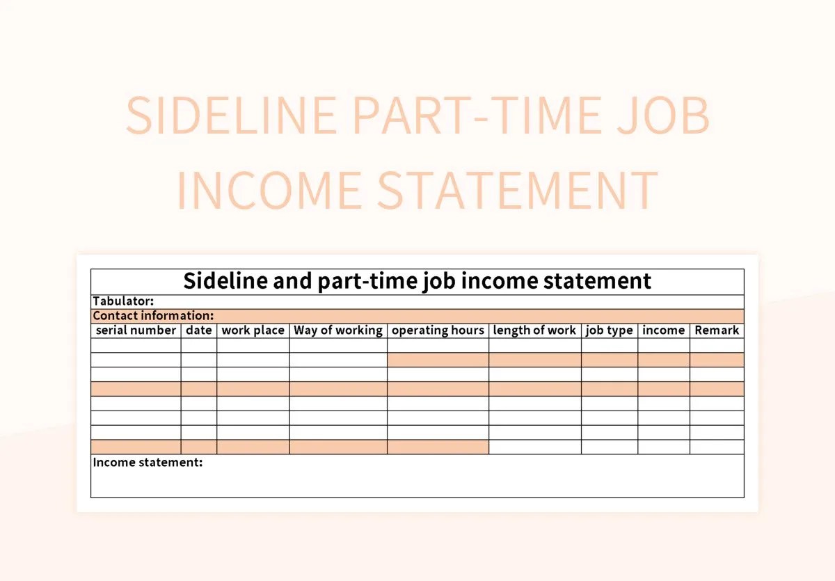 Sideline Parttime Job Statement Excel Template And Google Sheets File For Free Download