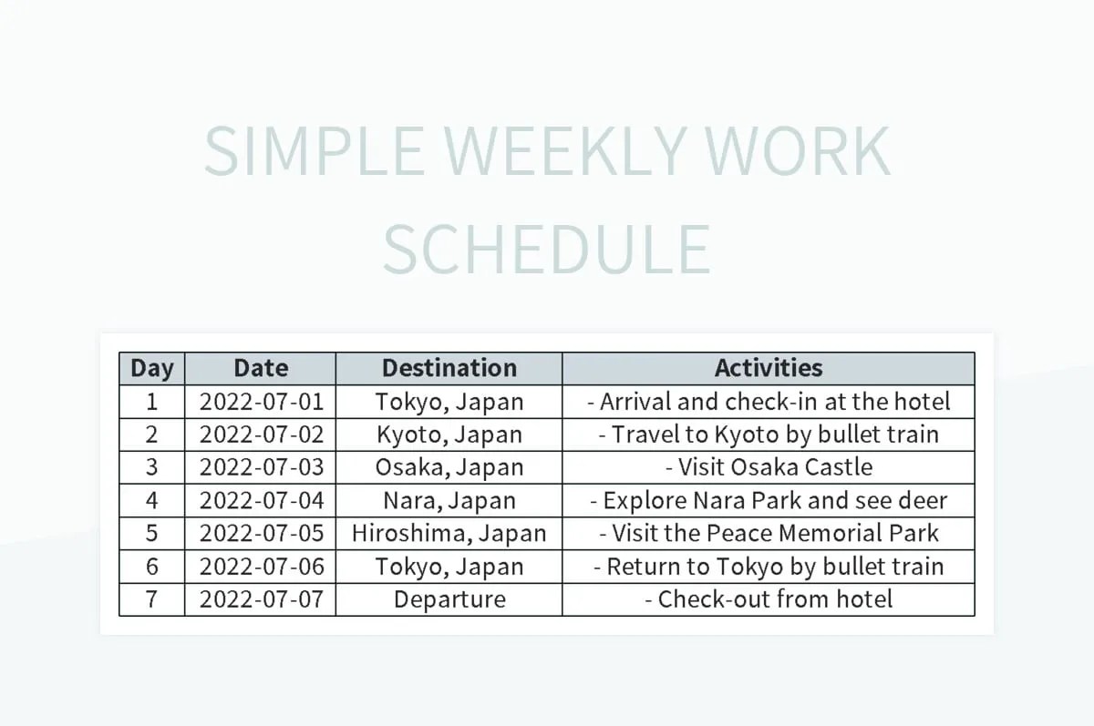 Simple Weekly Work Schedule Excel Template And Google Sheets File For