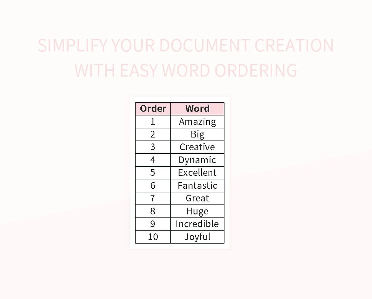 Simplify Your Document Creation With Easy Word Ordering Excel Template