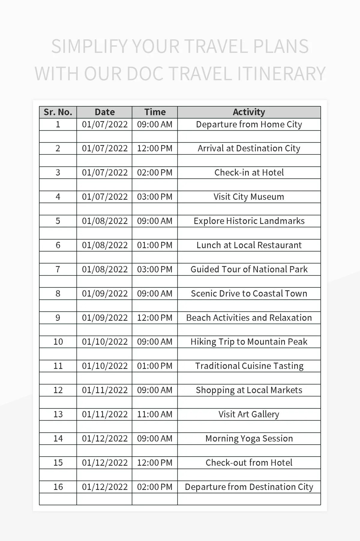 Travel Itinerary Doc Organize Your Trip With Ease Excel Template And