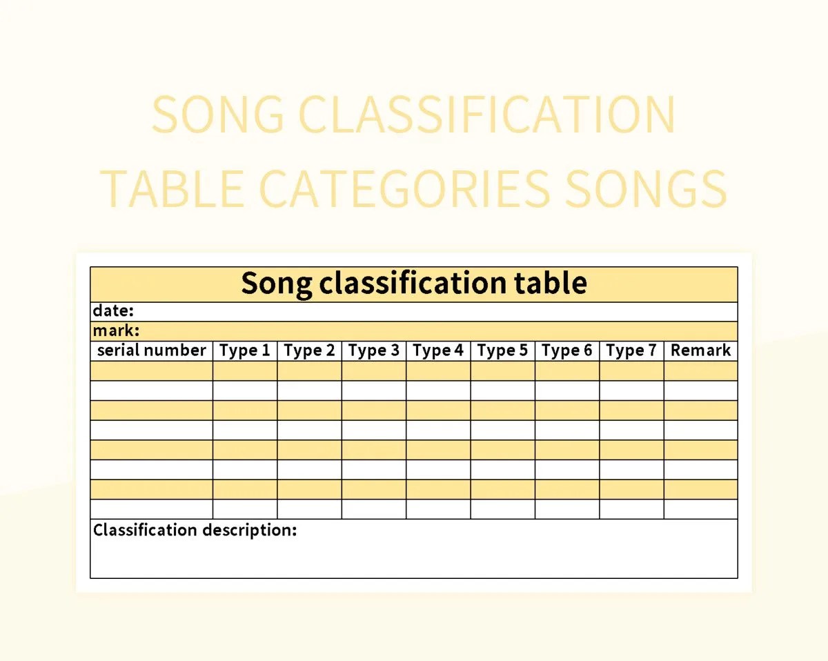 Song Classification Table Songs Categories Excel Template And Google