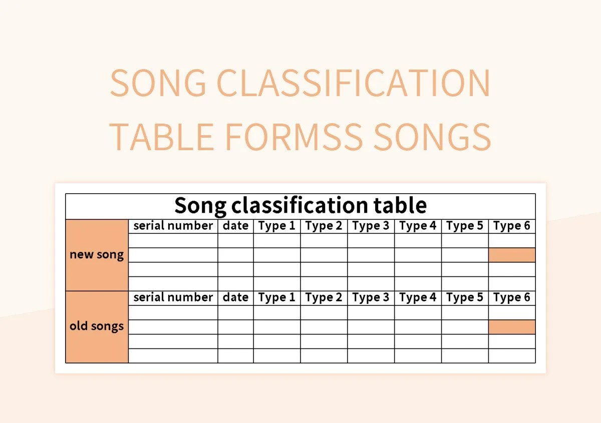 Song Classification Table Formss Songs Excel Template And Google Sheets