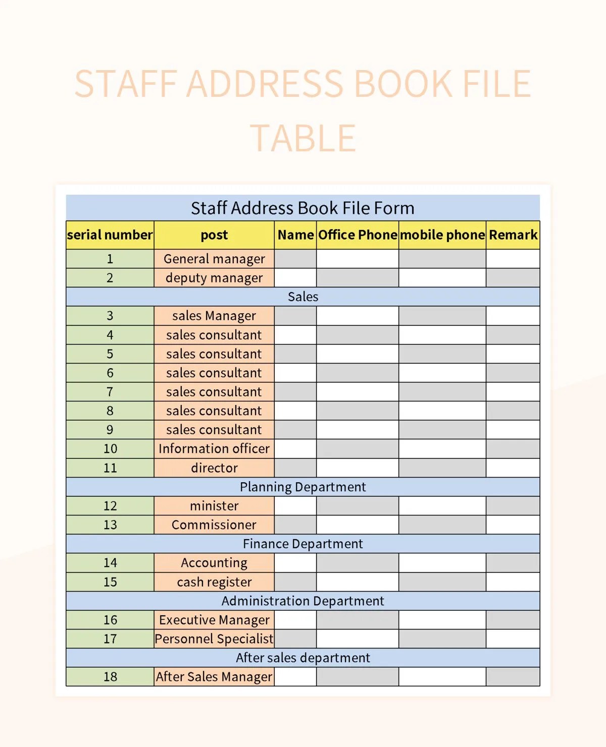 Free Staff Address Book File Table Templates For Google Sheets And