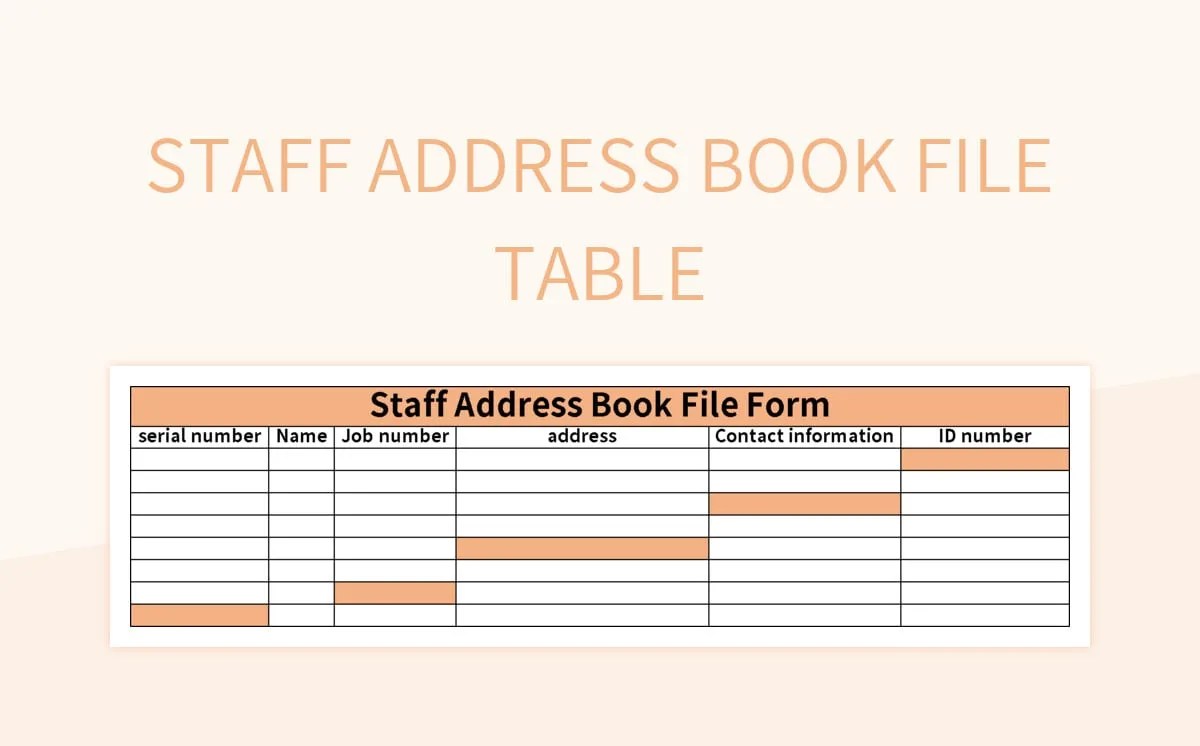 Staff Address Book File Table Excel Template And Google Sheets File For
