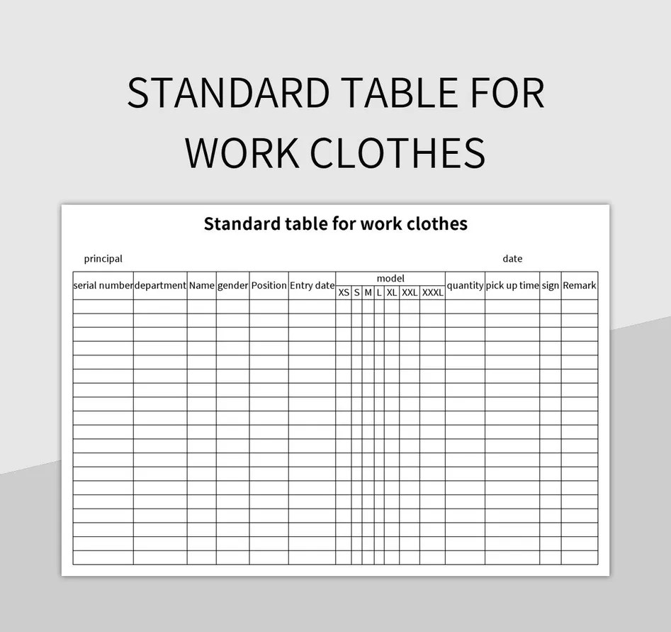 Staff Work Uniform Collection Registration Form Excel Template And