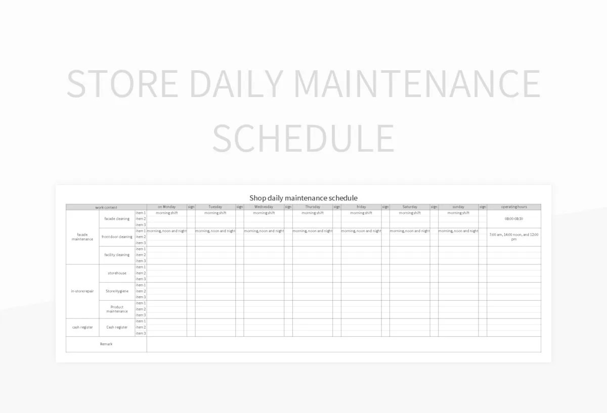 Daily Maintenance Schedule For Office Buildings Excel Template And